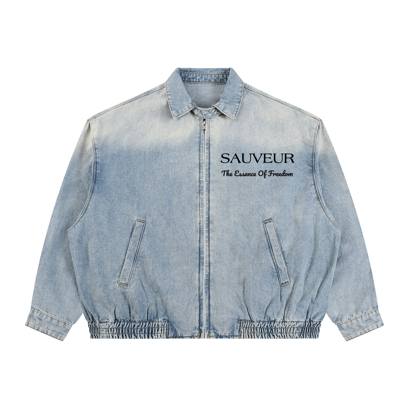 Sauveur Unisex Vintage Wash Full-Zip Denim Jacket