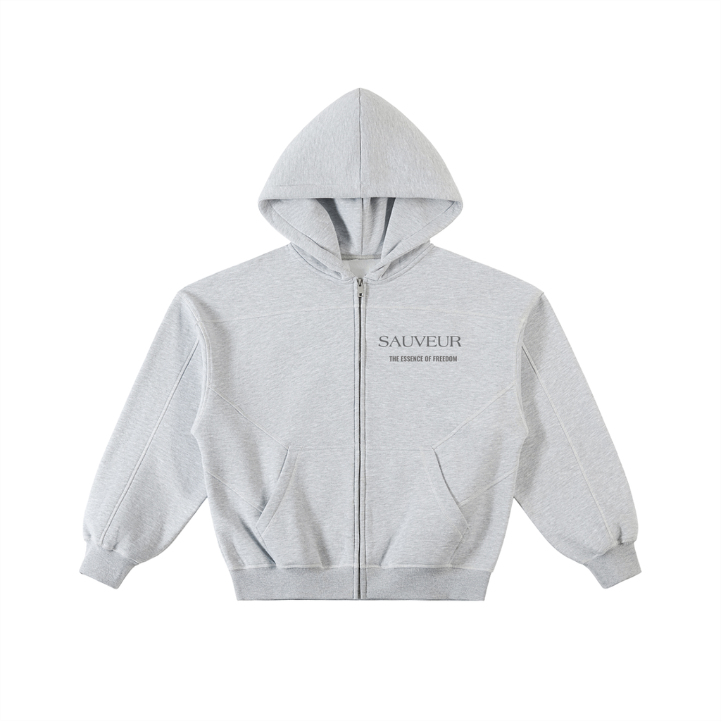 Freedom Contrast-Stitched Boxy Fleece Zip Hoodie