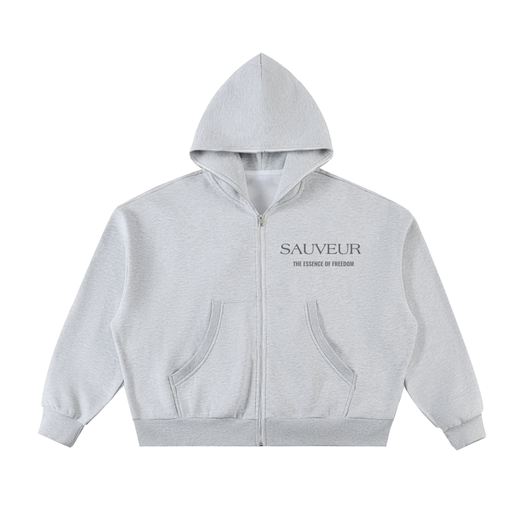 Fleeced Full-Zip Boxy Hoodie