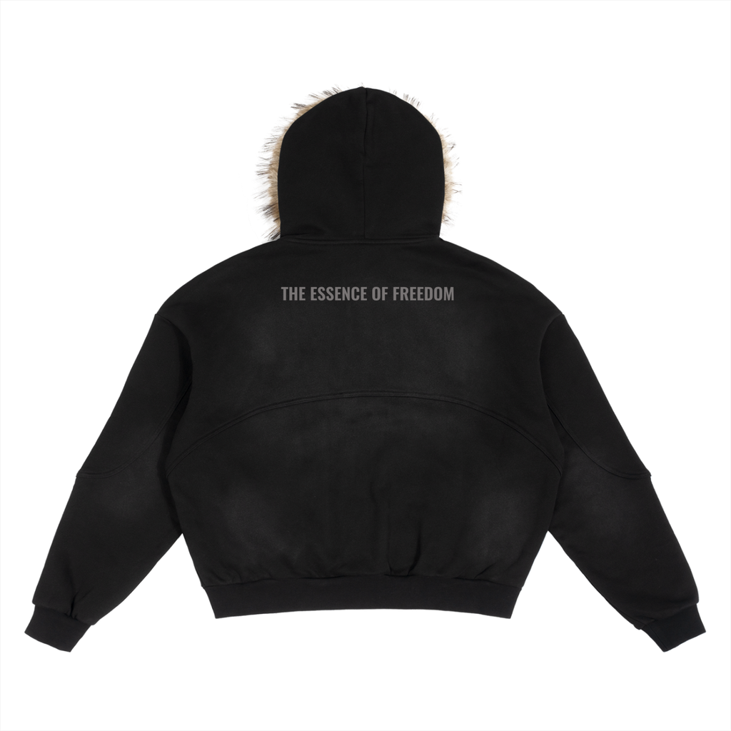 Freedom Sun Fade Boxy Detachable Fur Hoodie