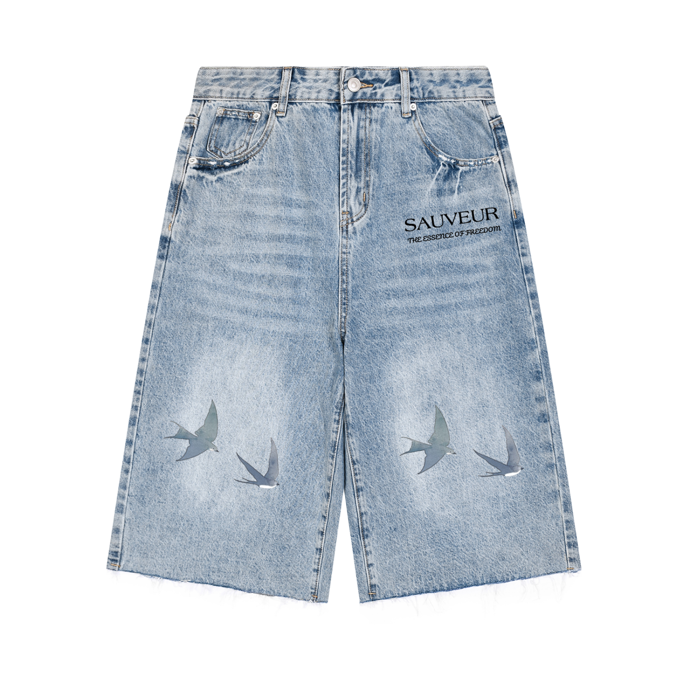Sauveur Men’s Vintage Wide Leg Denim Shorts