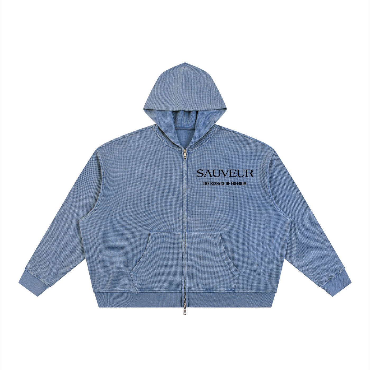 Sauveur Unisex Vintage Wash Boxy Waffle Full Zip Hoodie