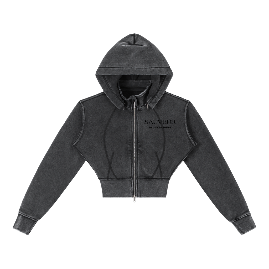 Sauveur Vintage Washed Cropped Fleece Hoodie