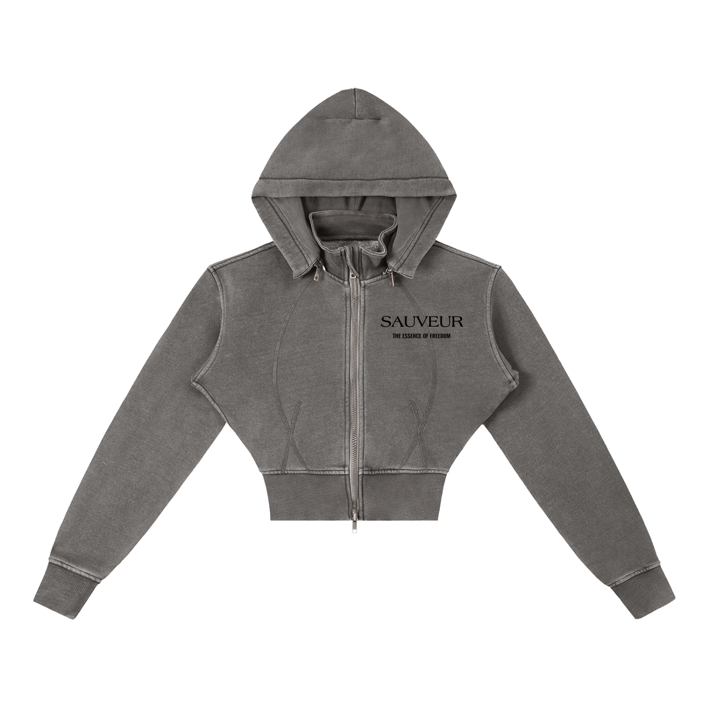 Sauveur Vintage Washed Cropped Fleece Hoodie