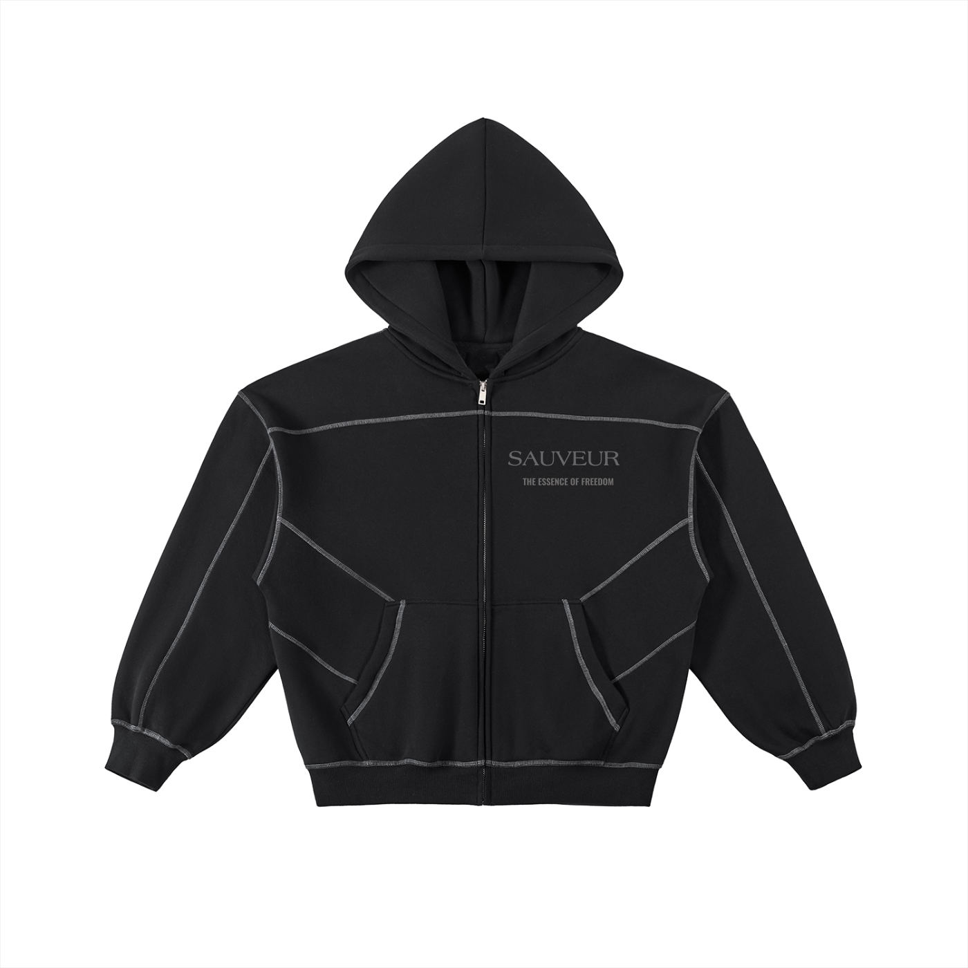 Freedom Contrast-Stitched Boxy Fleece Zip Hoodie