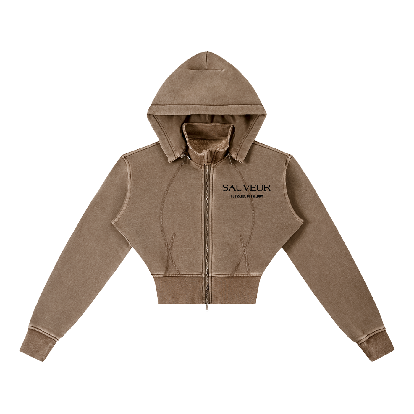Sauveur Vintage Washed Cropped Fleece Hoodie