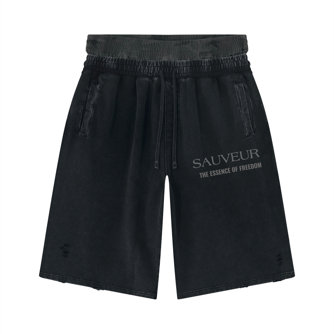 Sauveur Unisex Vintage Wash Distressed Wide Leg Shorts