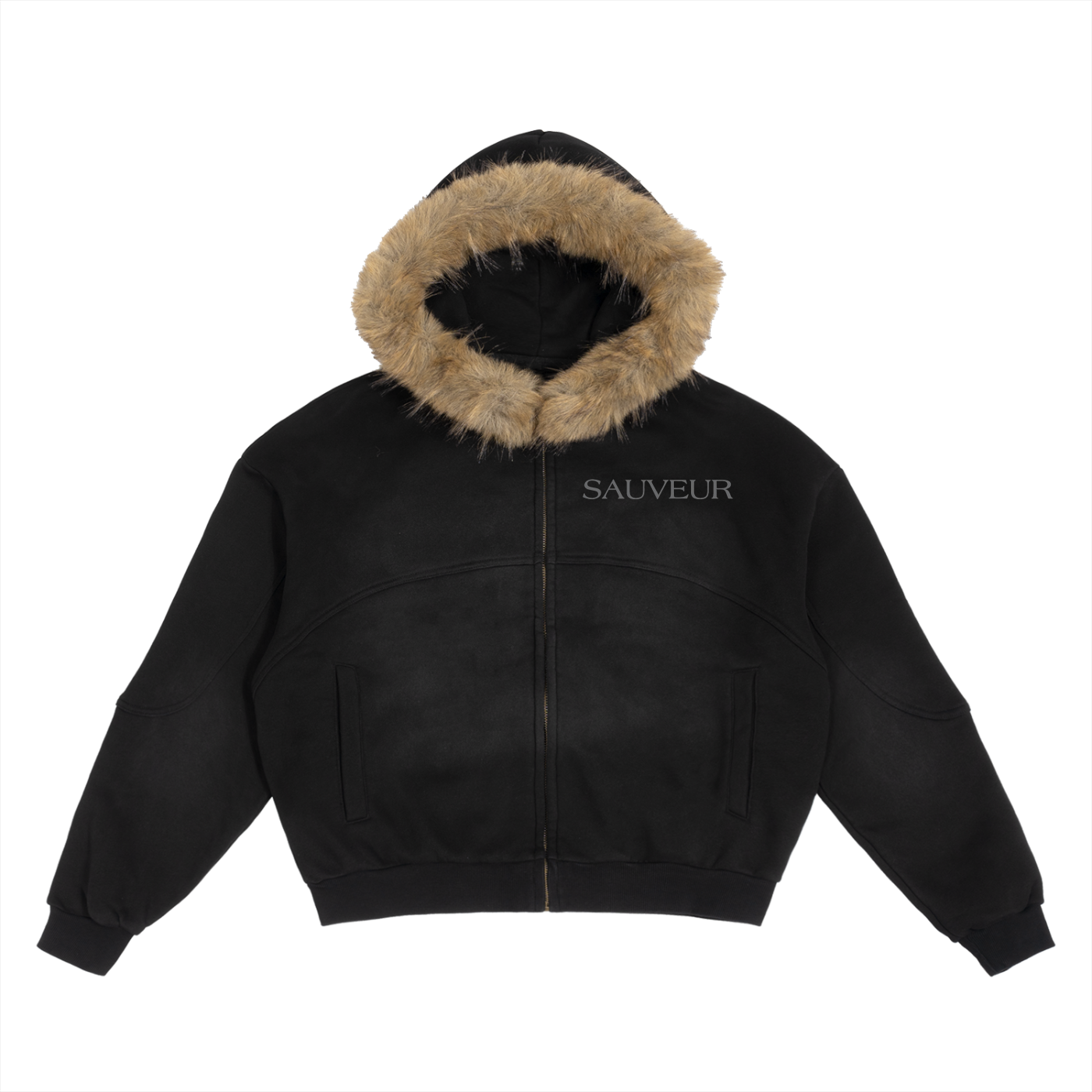 Freedom Sun Fade Boxy Detachable Fur Hoodie