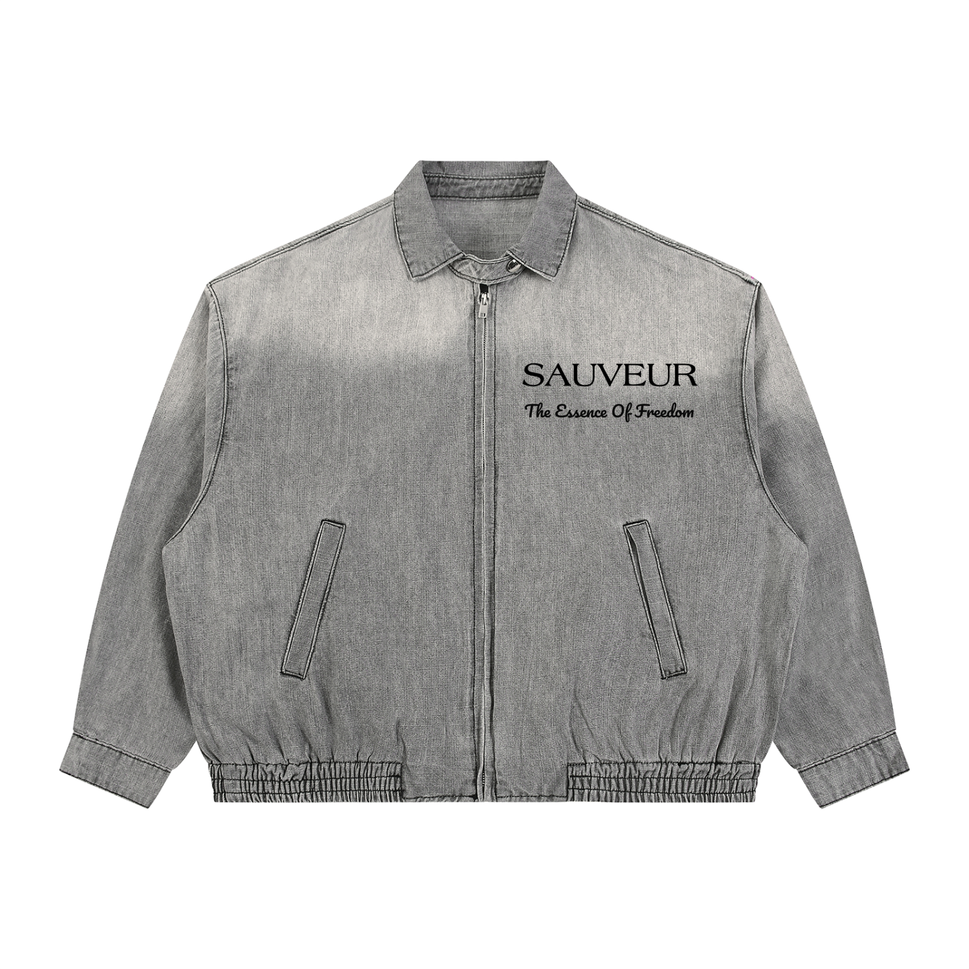 Sauveur Unisex Vintage Wash Full-Zip Denim Jacket