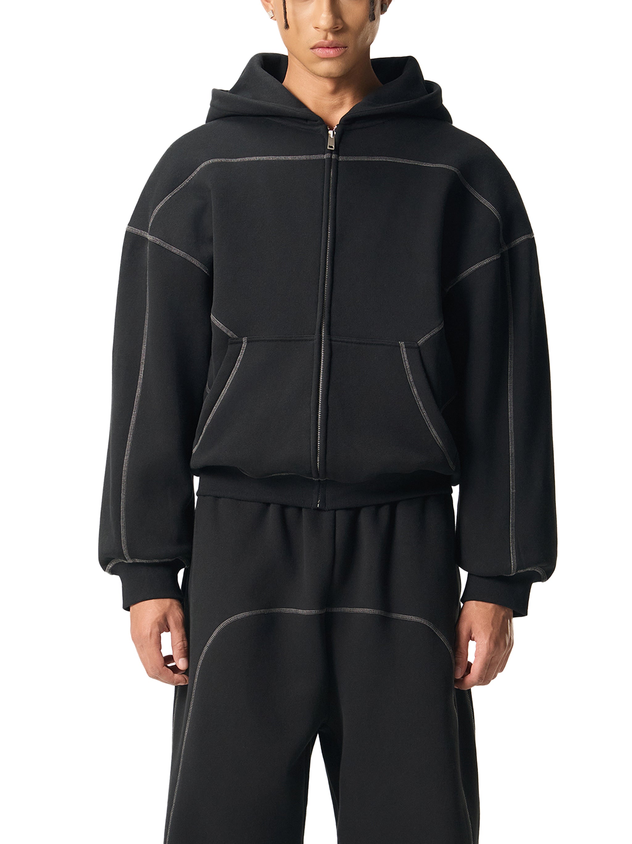 Freedom Contrast-Stitched Boxy Fleece Zip Hoodie